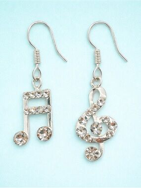 Silver Crystal Music Note Drop Earrings - Women Jewelry